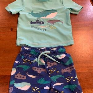 Kids Whale Pajama Set - Green and Blue 9 months rash guard